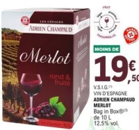 Vin d'Espagne Adrien Champaud Merlot Bag in Box 10 L