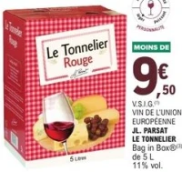 Vin rouge Le Tonnelier JL. Parsat Bag in Box 5 L