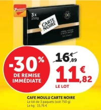 CAFE MOULU CARTE NOIRE Le lot de 3 paquets