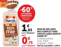 PAIN DE MIE 100% MIE COMPLET SANS CROUTE SANS ADDITIF HARRY'S