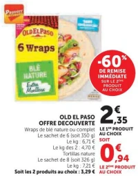 Old El Paso Offre Decouverte Wraps de blé nature ou complet ou Tortillas nature