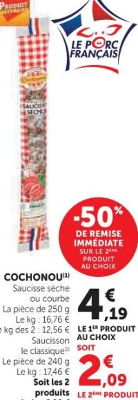 Saucisse sèche ou courbe Cochonou