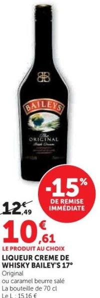 LIQUEUR CREME DE WHISKY BAILEY'S 17° (Original ou caramel beurre salé)