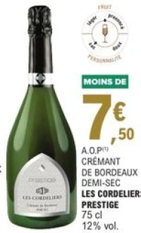 A.O.P Crémant de Bordeaux Demi-Sec Les Cordeliers Prestige