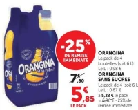 ORANGINA Le pack de 4 bouteilles (soit 6 L) ou ORANGINA SANS SUCRES
