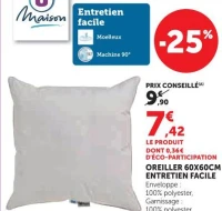 OREILLER 60X60CM ENTRETIEN FACILE