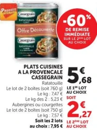 PLATS CUISINES A LA PROVENCALE CASSEGRAIN Ratatouille / Aubergines ou courgettes