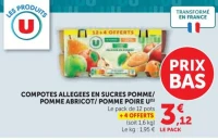 COMPOTES ALLEGEES EN SUCRES POMME/ POMME ABRICOT/ POMME POIRE U