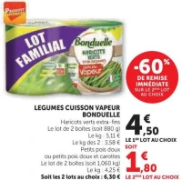 LEGUMES CUISSON VAPEUR BONDUELLE Haricots verts extra-fins ou petits pois doux