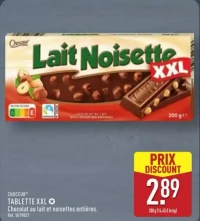 TABLETTE XXL Chocolat au lait et noisettes entières.