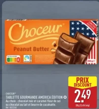 TABLETTE GOURMANDE AMERICA ÉDITION Au choix : chocolat noir et caramel fleur de sel ou chocolat au lait et beurre de cacahuète.