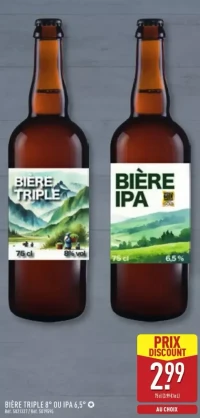 BIÈRE TRIPLE 8° OU IPA 6,5°