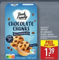 PÉPITES DE CHOCOLAT Au choix : chocolat au lait ou chocolat blanc.