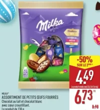 ASSORTIMENT DE PETITS ŒUFS FOURRÉS Chocolat au lait et chocolat blanc avec cœur croustillant.