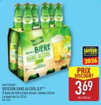 BOISSON SANS ALCOOL 0,0°* À base de bière sans alcool, saveur citron. Le pack de 6 x 33 cl.