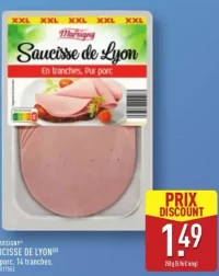 SAUCISSE DE LYON(B) Pur porc. 14 tranches.
