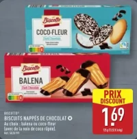 BISCUITS NAPPÉS DE CHOCOLAT Au choix : balena ou coco-fleur (avec de la noix de coco râpée).