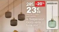 Suspension Goldy verre fumé noir