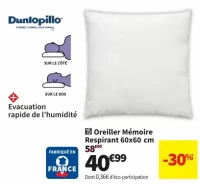 Oreiller Mémoire Respirant 60x60 cm