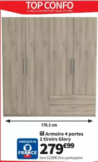 Armoire 4 portes 2 tiroirs Glory