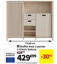 Buffet haut 2 portes 2 tiroirs Sakura