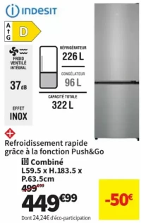 Combiné Indesit L.59.5 x H.183.5 x P.63.5cm