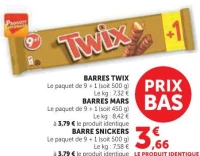 BARRES TWIX, BARRES MARS, BARRE SNICKERS
