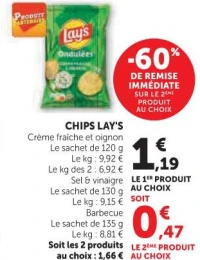 Chips Lay's Crème fraîche et oignon, Sel & vinaigre ou Barbecue