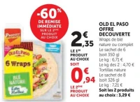 Old El Paso Offre Découverte Wraps de blé nature ou complet