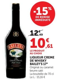LIQUEUR CREME DE WHISKY BAILEY'S 17° (Original ou caramel beurre salé)