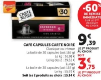 CAFE CAPSULES CARTE NOIRE Classique ou intense ou Lungo