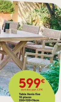 Table Xenia fixe 10 places 250x120x76cm