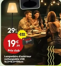 Lampadaire d'extérieur rechargeable USB 16.5x16.5x106cm