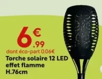 Torche solaire 12 LED effet flamme H.76cm
