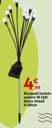 Bouquet luciole solaire 10 LED blanc chaud H.68cm
