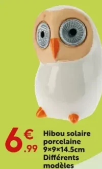 Hibou solaire porcelaine 9x9x14.5cm Différents modèles