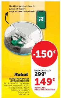 Robot Aspirateur Laveur Connecté Roomba 205 combo blanc