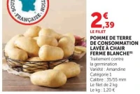 POMME DE TERRE DE CONSOMMATION LAVÉE À CHAIR FERME BLANCHE
