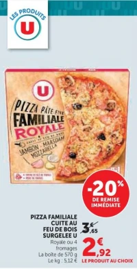 PIZZA FAMILIALE CUITE AU FEU DE BOIS SURGELEE U 4 fromages