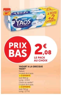 Yaourt à la grecque Yaos (Nature, Citron ou Vanille)