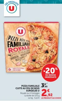 Pizza Familiale Cuite au feu de bois surgelée U (Royale ou 4 fromages)
