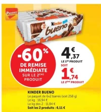 KINDER BUENO Le paquet de 6x2 barres