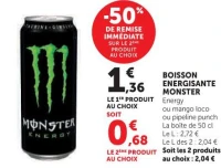 BOISSON ENERGISANTE MONSTER Energy ou mango loco ou pipeline punch