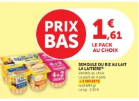 Semoule ou Riz au Lait La Laitière (Variétés au choix)