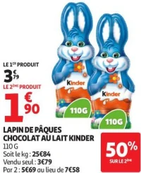 LAPIN DE PÂQUES CHOCOLAT AU LAIT KINDER