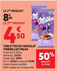 TABLETTES DE CHOCOLAT TENDRE LAIT MILKA