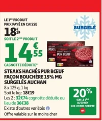 STEAKS HACHÉS PUR BŒUF FAÇON BOUCHÈRE 15% MG SURGELÉS AUCHAN