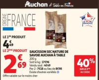 SAUCISSON SEC NATURE DE SAVOIE AUCHAN À TABLE