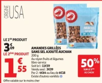 AMANDES GRILLÉES SANS SEL AJOUTÉ AUCHAN