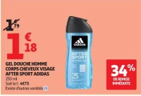 GEL DOUCHE HOMME CORPS CHEVEUX VISAGE AFTER SPORT ADIDAS